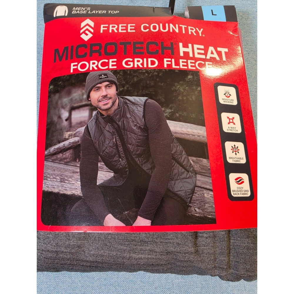 Free Country Mens Microtech Heat Force Grid Fleece Base Layer Top Rocky L New